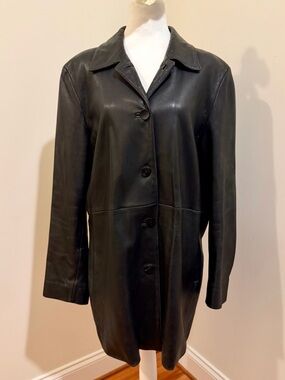 VTG 90s Nine West Black Leather Button-Front Coat